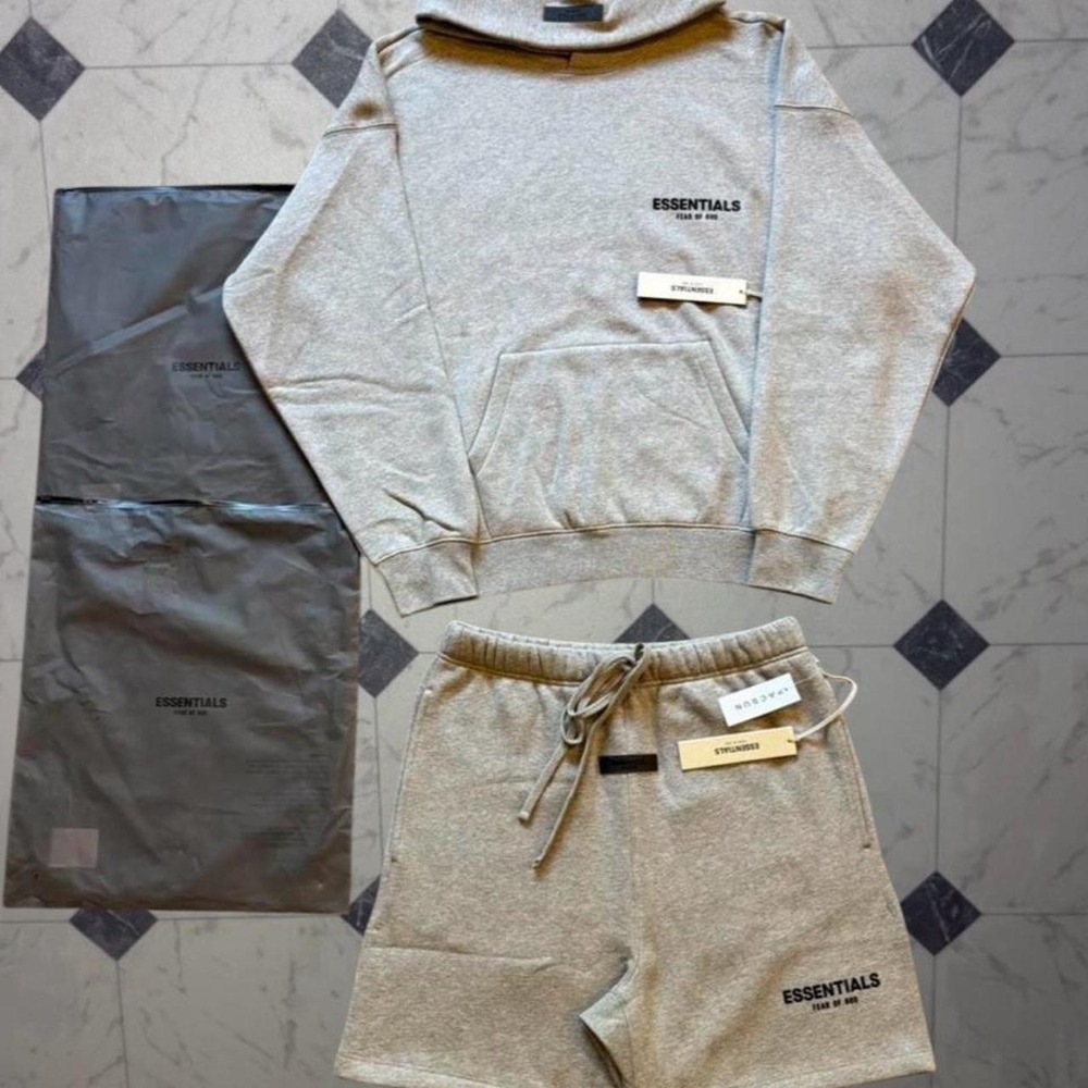 Fear of God Essentials Dark Oatmeal/Gray XL Hoodie Shorts Set NWT
